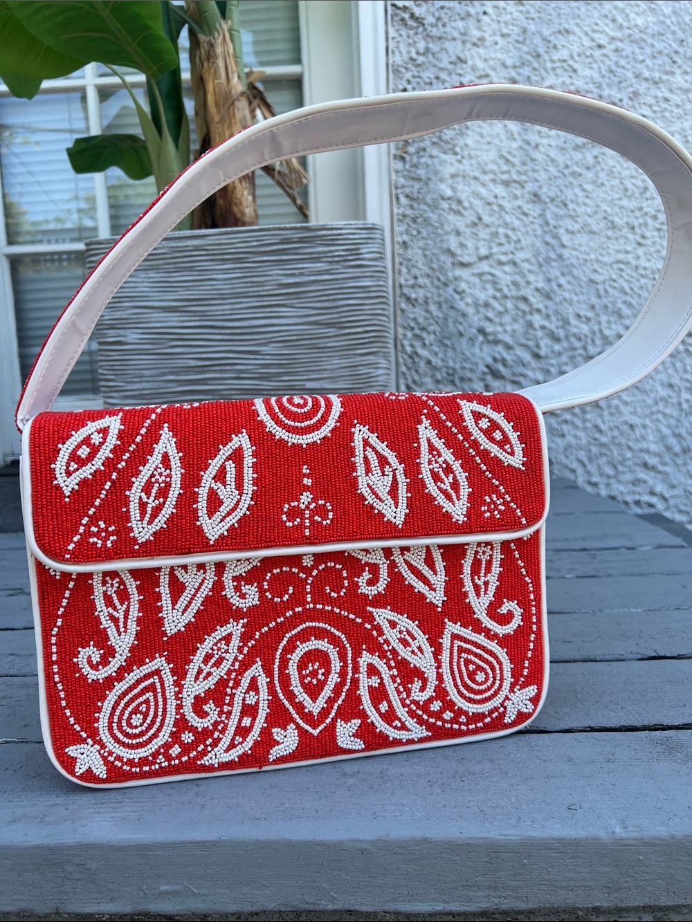 Beaded Red Paisley Shoulder Bag - Unbranded